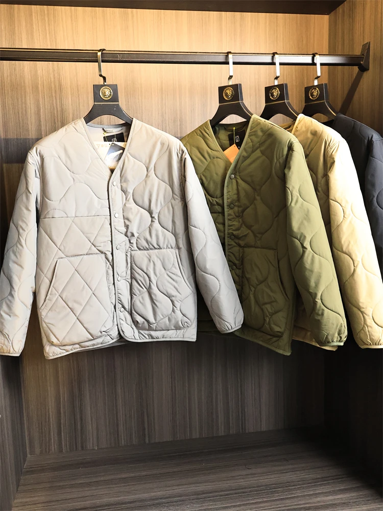 

Retro Japanese Style Water-Resistant Technology Men's Cotton Jacket Autumn Winter Warm No-Neck Gourd Stitching Fashionable