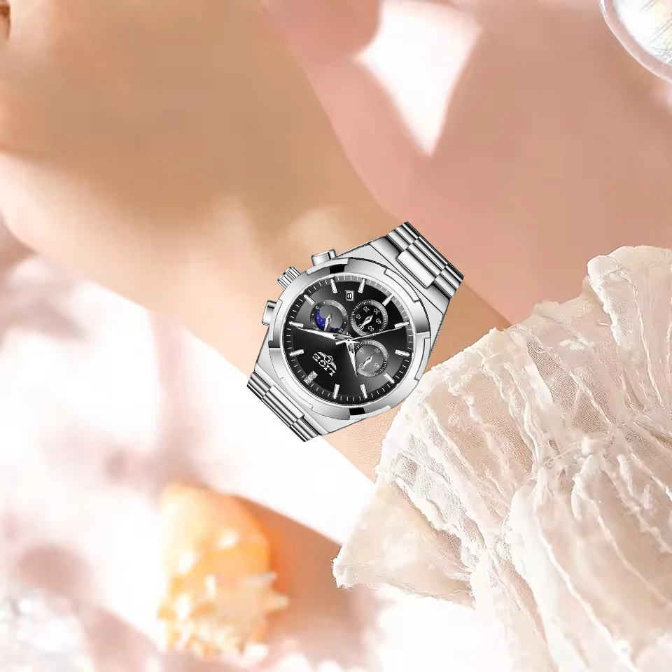 ساعة كوارتز جديدة من LIGE للنساء، ساعة عصرية بسيطة على مدار 24 ساعة على شكل قمر، ساعة للسيدات أنيقة مقاومة للماء، سوار نسائي