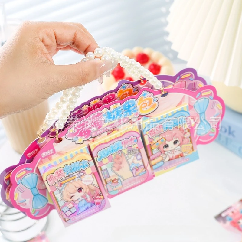Candy Pearl DIY Sticker Book, Kawaii Makeup Dress Up Nail Art Stickers, Cute Handbag Mini Album for Kids Girls Scrapbooking view 2