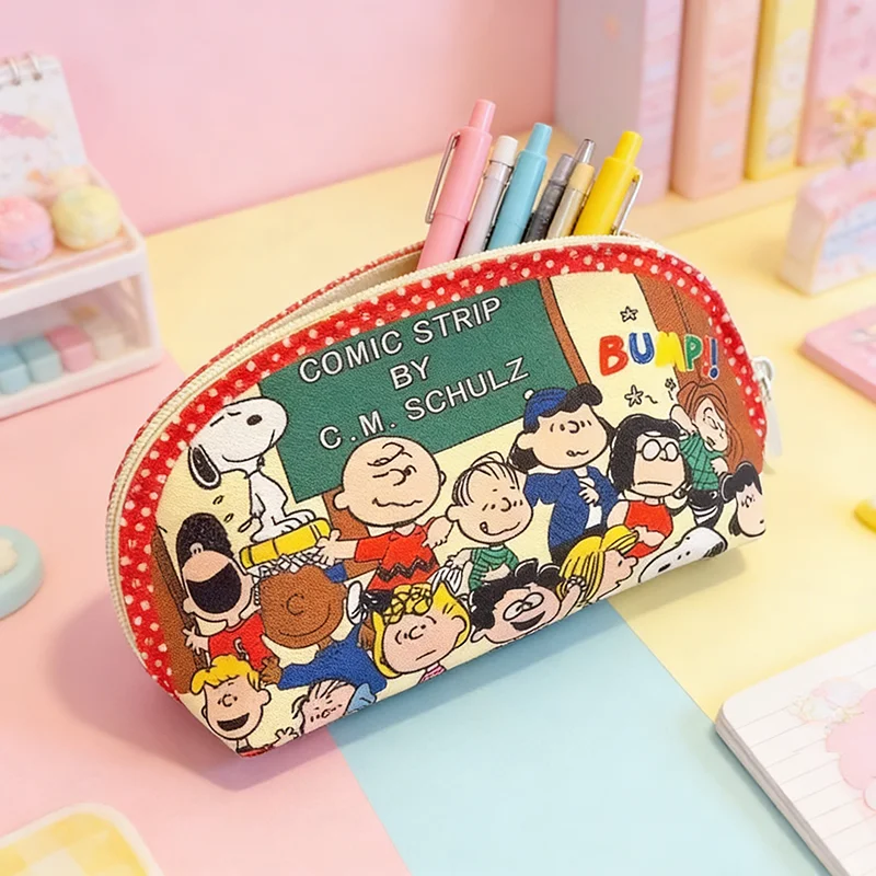 

Snoopy Pencil Bag Cartoon Retro Family Photo Comic Strip Pencil Case Large Capacity Stationery Storage Cosmetic Bag Girl Gift