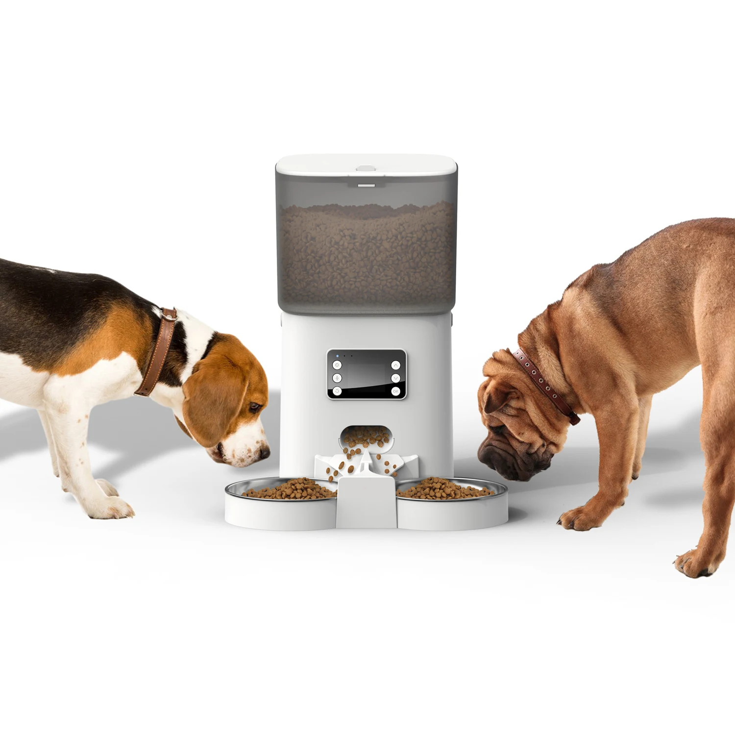 

STLF 6L Automatic Pet Feeder with Two-Way Splitter Dispenser Timeding Cats Dogs Food Dispenser with Two Steel Bowls