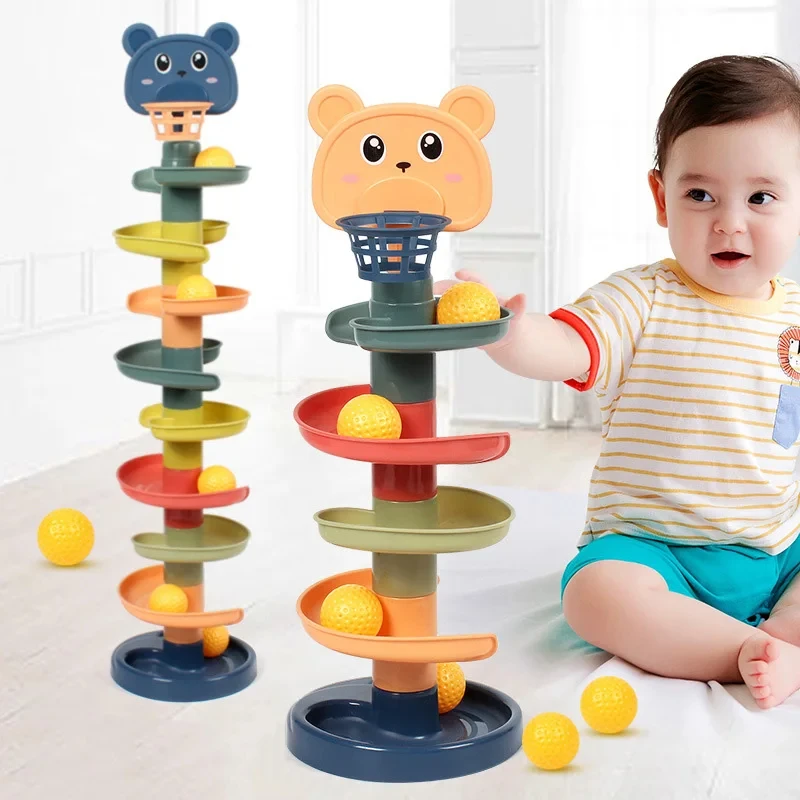 2-9 Layes Track Rolling Ball Pile Tower Early Educational Toy Babies Rotating Track Educational Stacking Toy for Kids Gift