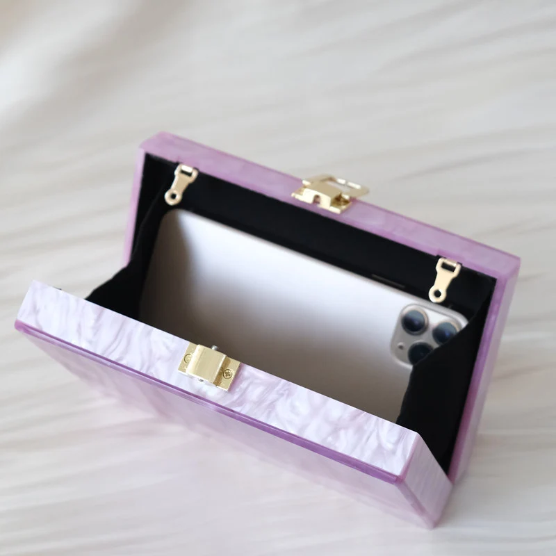 New Trendy Handbag Fashion Women Bag Purple Striped Acrylic Luxury Party Evening Bag Woman Cute Wedding Box Vintage Clutch Purse