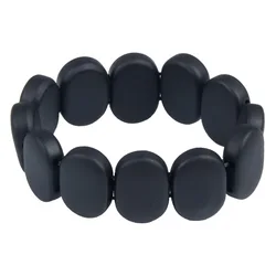 Real Round Flat Black Bianshi Natural Bian Stone Charm Bracelet Jewelry Gift For Men