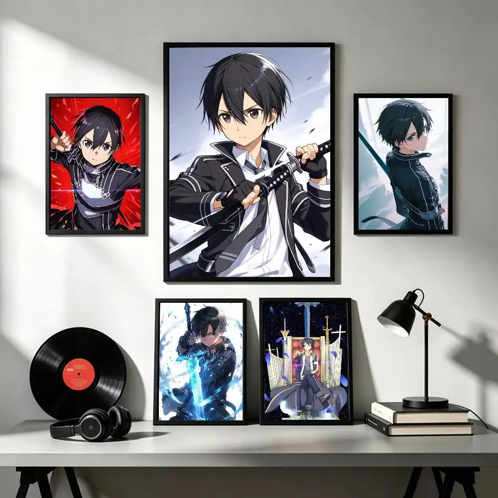 Kirito Kazuto Sword Art Online   Poster Waterproof Wall Art Sticker For Bar Living Room Vintage Decor High Quality Print Gift
