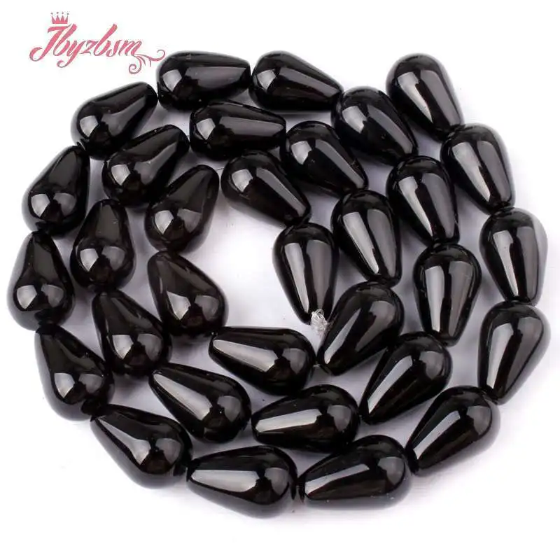

Натуральный черный агат в форме капли, гладкий для изготовления ювелирных изделий, каменные бусины, ожерелье, браслет, бусины «сделай сам», прядь 15 дюймов, 8x12 мм, 10x14 мм