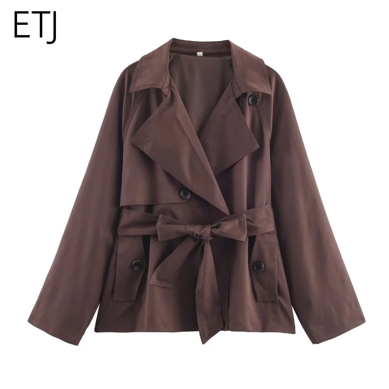 ETJ Herfst 2025, nieuwe collectie dames Britse stijl revers double-breasted Maillard kleur riem casual trenchcoat