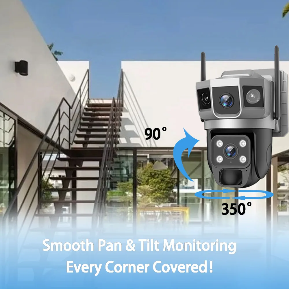 12MP PTZ Auto Tracking 6K Solar CCTV Two Lens Three Screen WIFI Outdoor Waterproof Camera