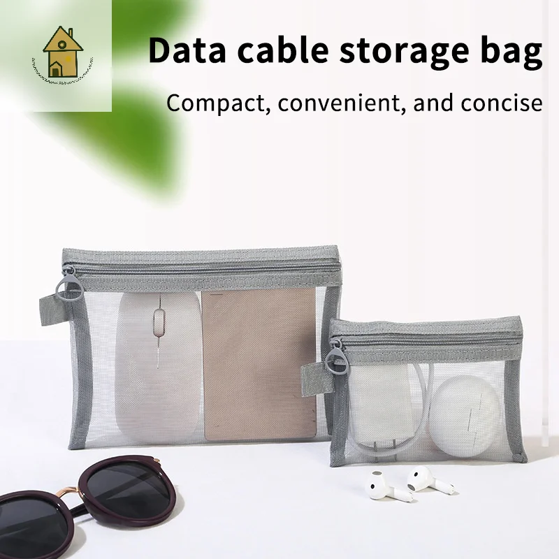 

Mini Mesh Hard Disk Card Reader Bags Portable Earphone Data Cable Chargers Storage Bag U Disk Zipper Pouch Travel Organizer