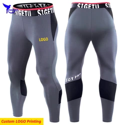 Szybkie suche elastyczne kompresyjne legginsy do biegania mężczyźni siłownia Fitness podnoszenie spodnie treningowe legginsy treningowe dna własne LOGO