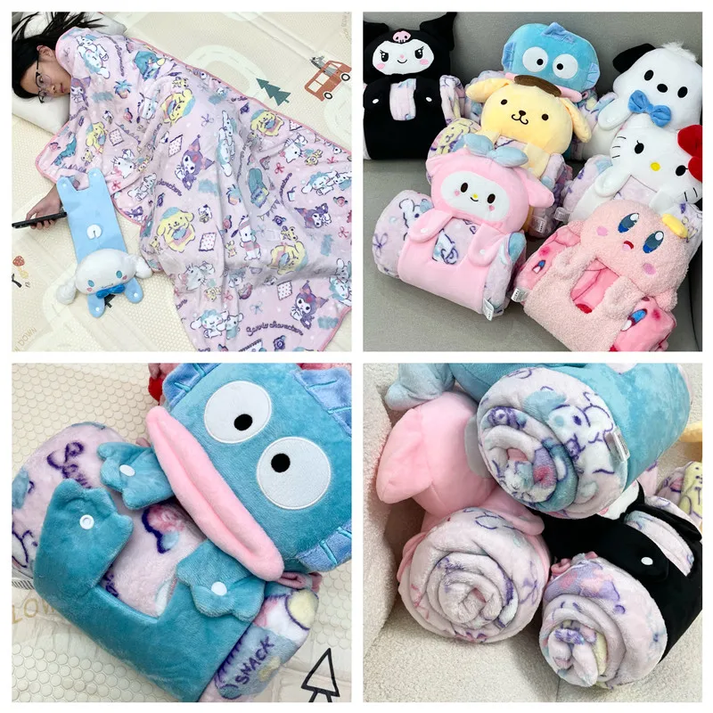 

Портативное одеяло Sanrio Kuromi My Melody Hello Kitty, одеяло для сна, дорожное одеяло одного размера, автомобильное одеяло Hangyodon Cinnamoroll