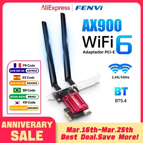 fenvi AX900 WiFi 6 PCI-E Wireless Adapter Bluetooth 5.4 Dual Band 2.4G/5GHz 900Mbps WiFi6 Network Card for Desktop PC Win 10/11