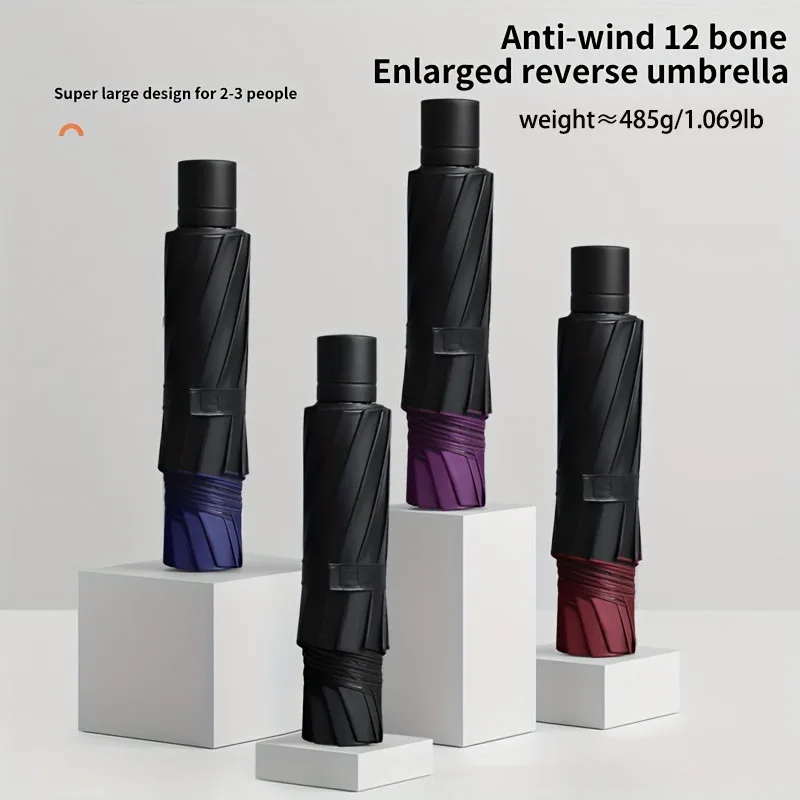 Super Large Foldable Umbrella Black Sun Protection Reinforced 12 Bones Sturdy for Three Men And Women  Manually open