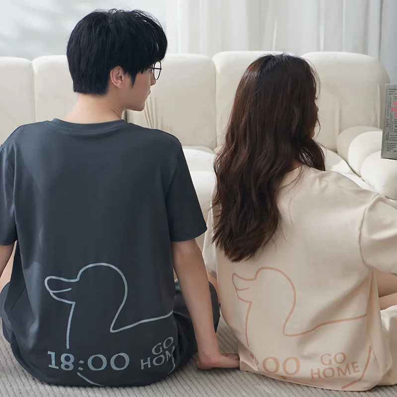 2023 Summer New Knitted Cotton Couple Cartoon Men's Pyjamas Pajamas Set Casual Women Sleepwear Pyjamas Night Pijamas 3XL Homewea