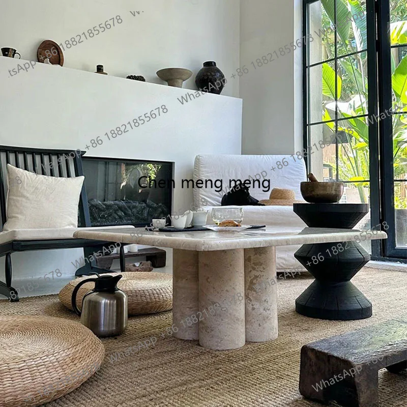 Mesa de centro de travertino Natural Wabi Sand Wind, combinación francesa Retro, sala de estar, mesa de centro para el hogar, Simple
