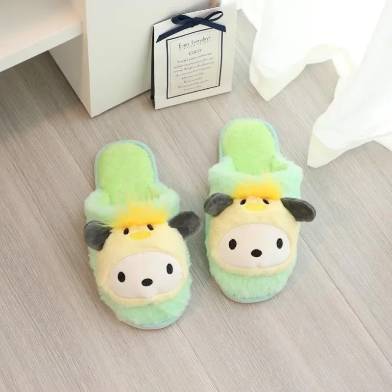 Sanrio Kulomi cute sweet warm home women's shoes Melody cartoon versatile non-slip flat-bottomed plush cotton slippers