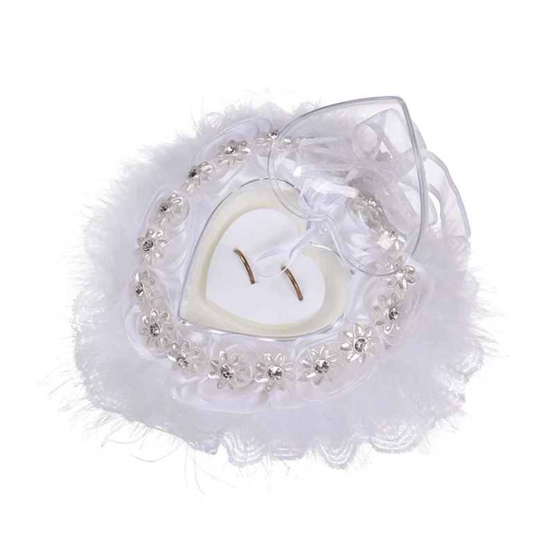 Wedding Ceremony Ring Bearer Flower Cushion Pillow with Heart Shaped Ring Box Lace Bridal Ring Pillow