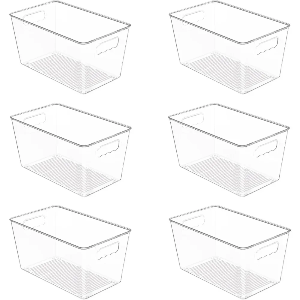 

6 PCS Clear Plastic Storage Bins, Pantry Organizer Containers with Handle for Refrigerator, Fridge, Cabinet, Kitchen