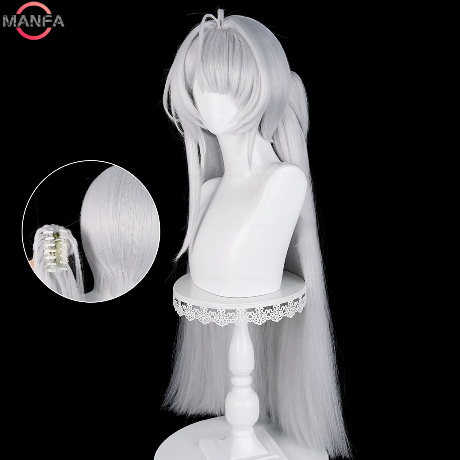 Hochwertige ZZZ Velina Cosplay-Perücke, lang, silbergrau, hitzebeständig, synthetische Anime-Perücken + Perückenkappe