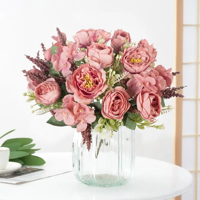Künstliche Blumen, weiße Seiden-Hortensien, Pfingstrosen, Hochzeits-Party-Bundle, Festival, Heim, Zimmer, Tisch, Vase, Dekoration, Outdoor, Hof, DIY-Geschenk – Detail 14