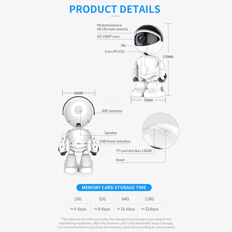 1080P Robot IP Camera WiFi Two-way Audio Surveillance 360° Night Vision Security Camera P2P Smart Home Camera Video Surveillance