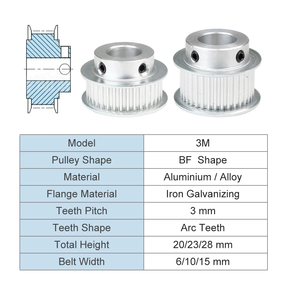 3M 45T 46T سبيكة بكرة BF شكل الملعب 3 مللي متر بكرة عجلة حزام عرض 6/10/15 مللي متر تتحمل 6/8/10/12/14/15/16/17/19/20 مللي متر لجزء المحرك #4