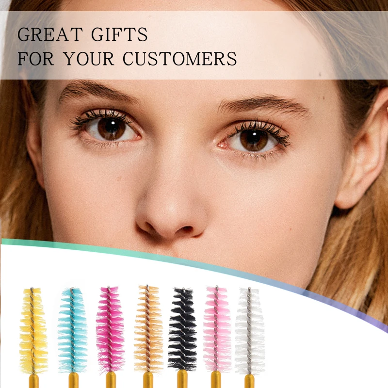 50pcs Disposable Golden Rod Eyebrow Eyelash Brushes Mini Mascara Wands Comb Eyelash Extension Applicator Beauty Makeup Tools
