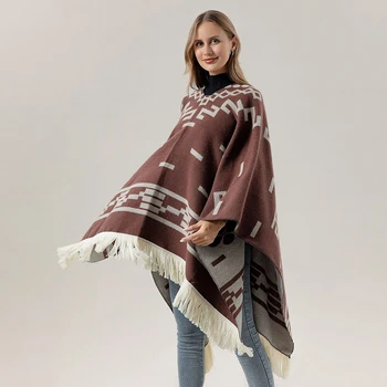 Cool Fashion Cowboy West Style Pullover Cape Unisex All Seasons Soft Acrylic Cashmere Poncho Long Wraps Overcoat Cloak Travel 6