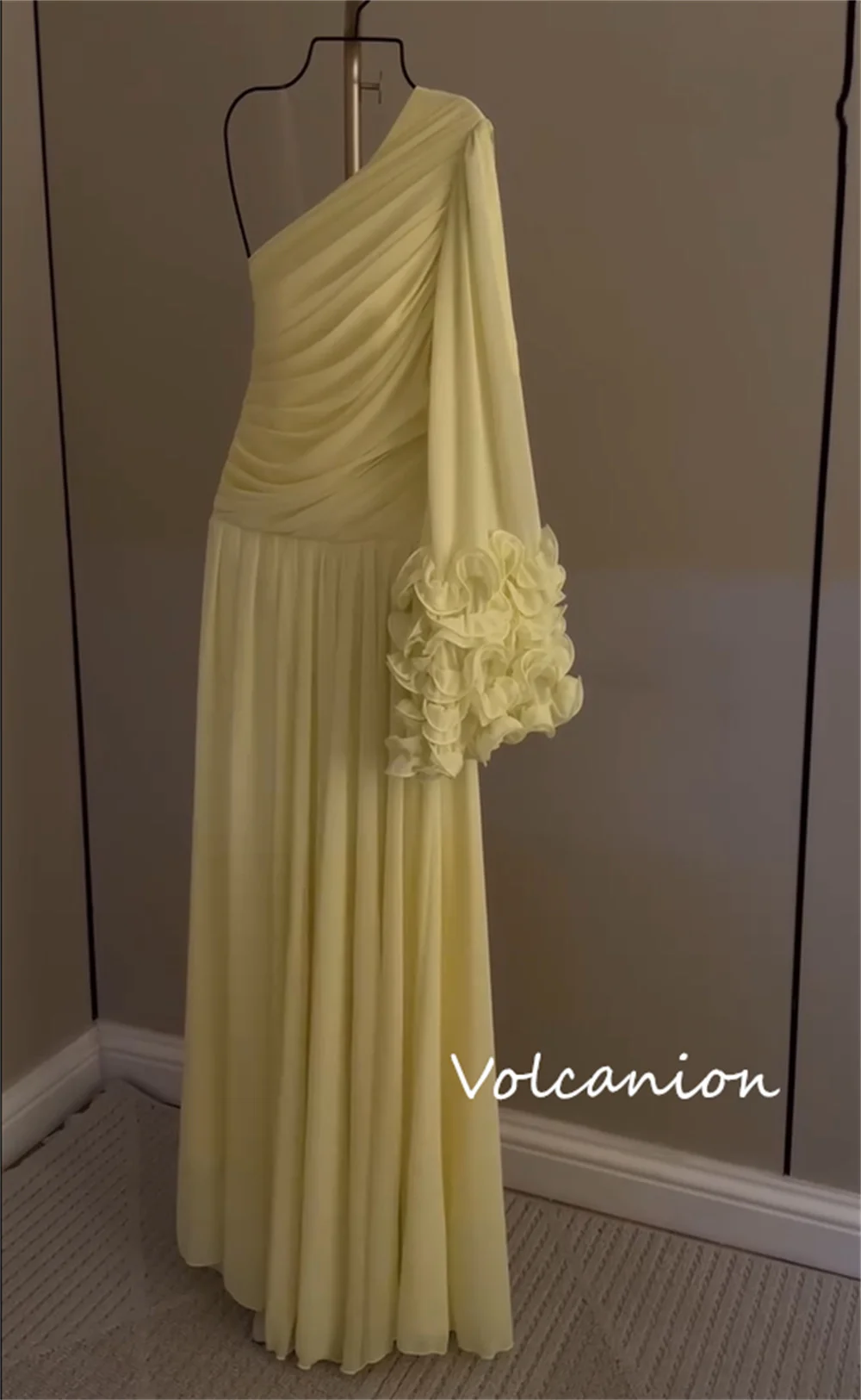 Customized Exquisite Chiffon Flower A-line One-shoulder Long Dresses Bespoke Occasion High Quality Pastrol