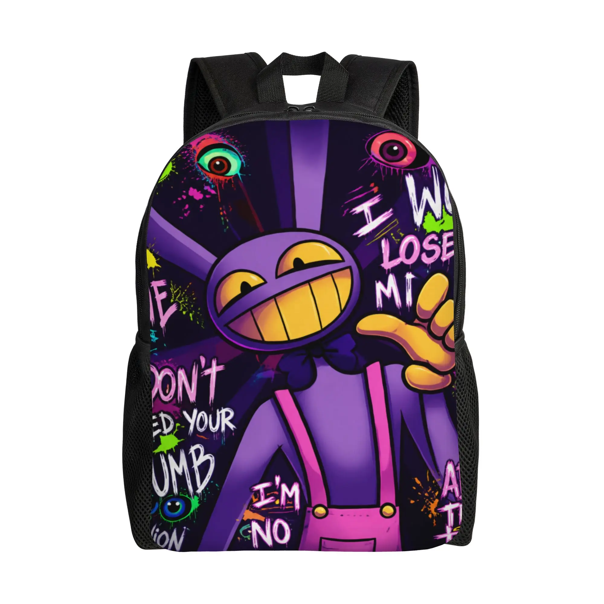 Jax Cartoon Digitals Circus Sarcastic Rebellious Attitude Absurdist Backpack for Men Cool High School Daypack Laptop Canvas Bags