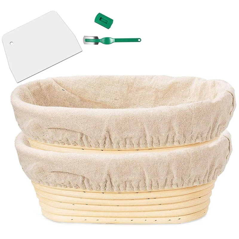 Banneton Proofing Basket Set - Artisan Sourdough Bread Bakery Basket,Dough Scraper/Cutter & Brotform Cloth Liner