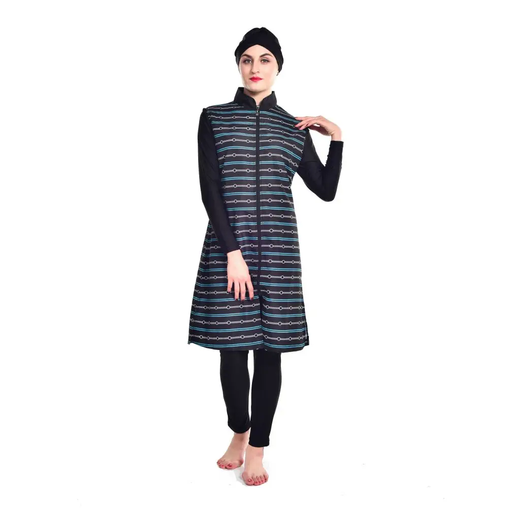 Burkini Muslim Swimwear for Women, Plus Size Swimsuit, Striped, Circle Printed, Plus Size, S-4XL, 3Pcs