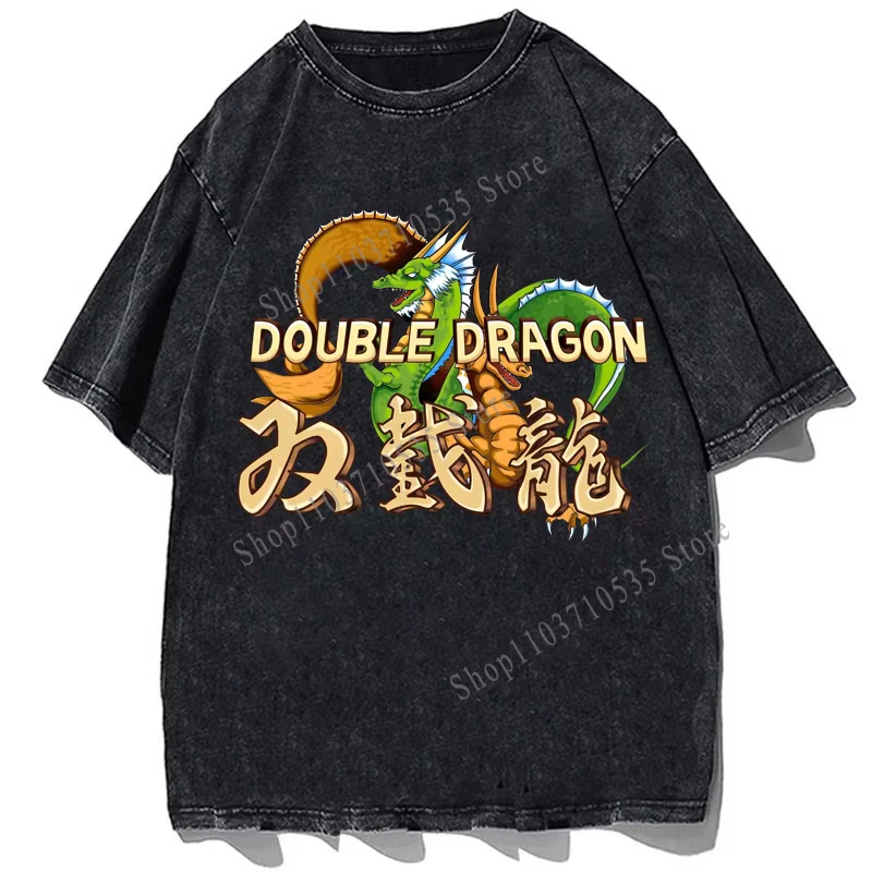 Game Double Dragon Graphic Printed T-Shirt Vintage Cotton Oversize Tshirt Summer Men Casual Short Sleeves Streetwear T Shirt