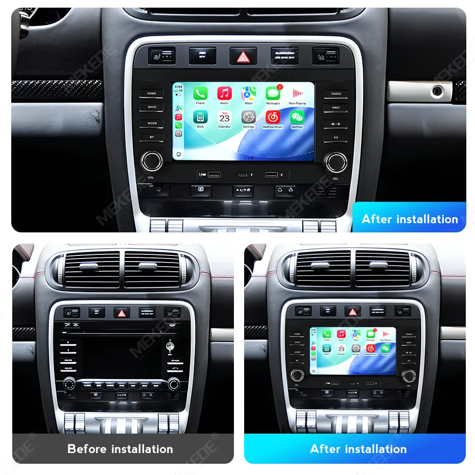 MEKEDE Lettore Multimediale Video per Auto Android AUTO da 7 Pollici per Porsche Cayenne 957/955 2002 - 2010 Stile OEM con Manopola, Carplay Wireless, Slot USB Tipo-C, Radio Stereo, Unità GPS,