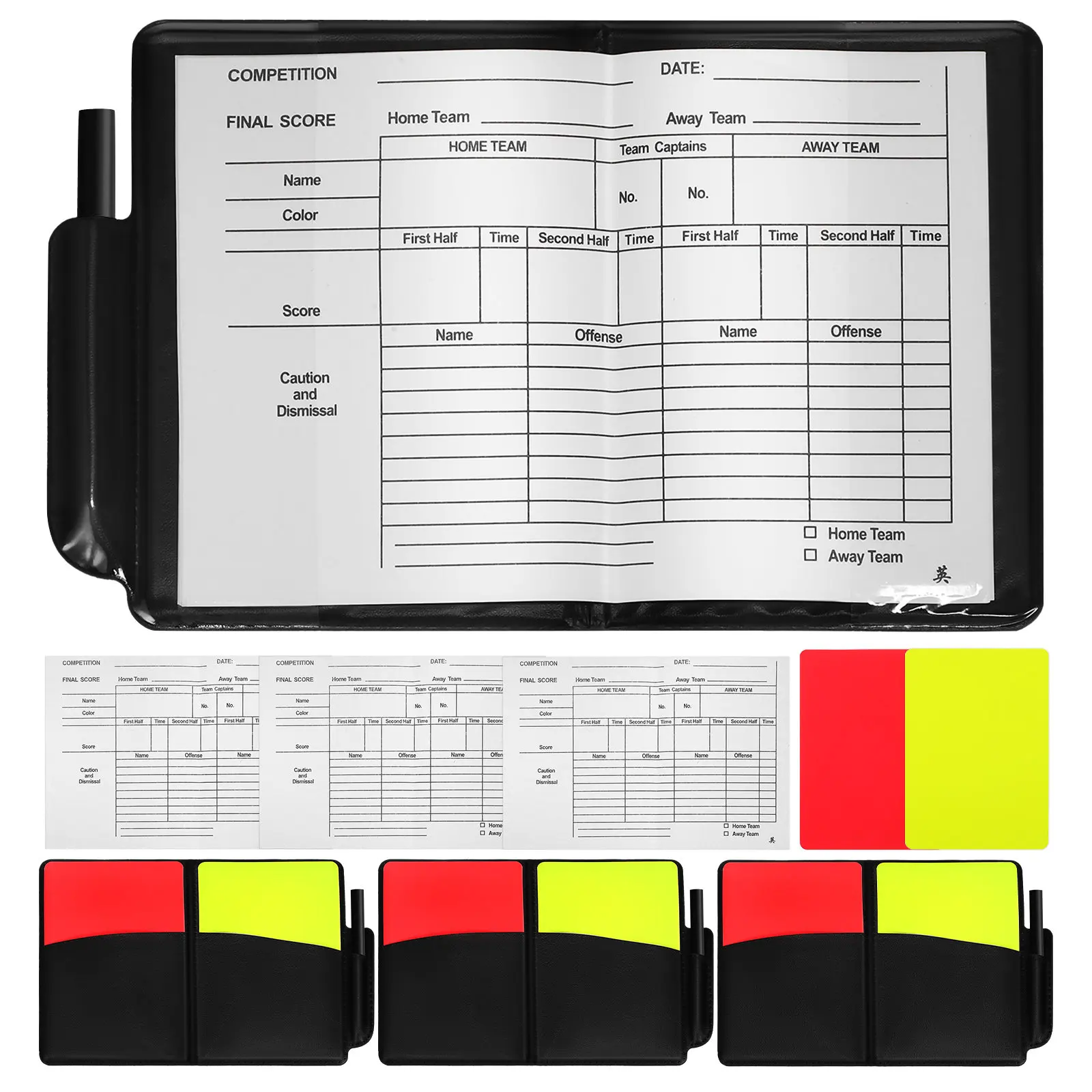 

4Sets Referee Card Set Red Yellow PVC Holder Scorebook Pencil Soccer Volleyball Football Referee Red and Yellow Cards
