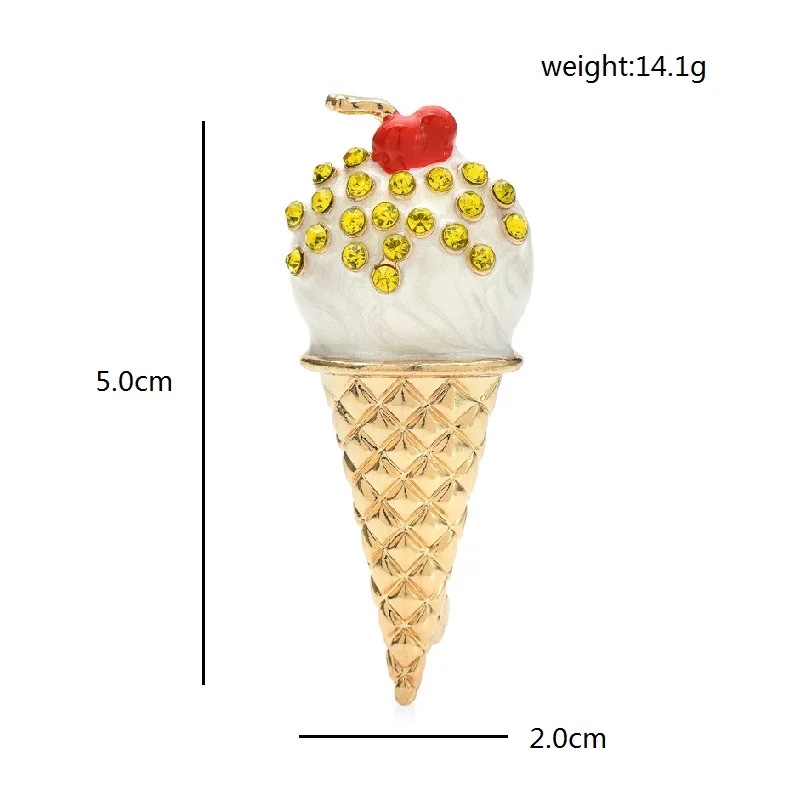 Wuli&baby Cherry Ice Cream Brooches For Women Unisex Enamel Tasty Dessert Casual Party Brooch Pins Gifts