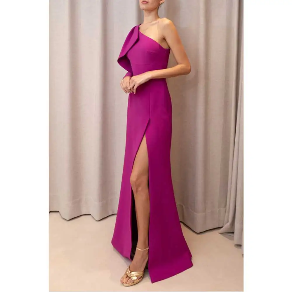 YUNLAN Luxury Purple Saudi Arabia One Shoulder Long Sleeve Evening Dress 2024 Dubai Ladies Wedding Guest Formal Party Gown New