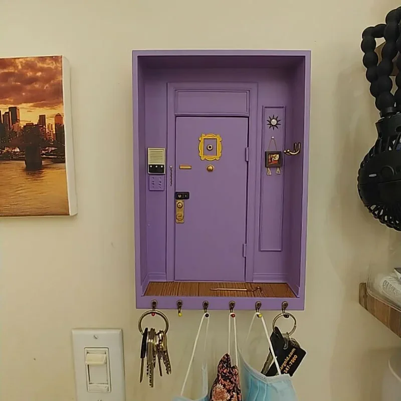 Home decoration key storage rack, door hook, entrance purple box, wooden crafts wall shelf