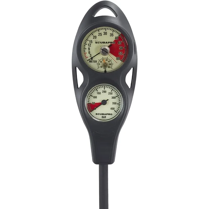 2-Gauge Inline Diving Console with Pressure Gauge and Depth Gauge, Metric Display, Plastic