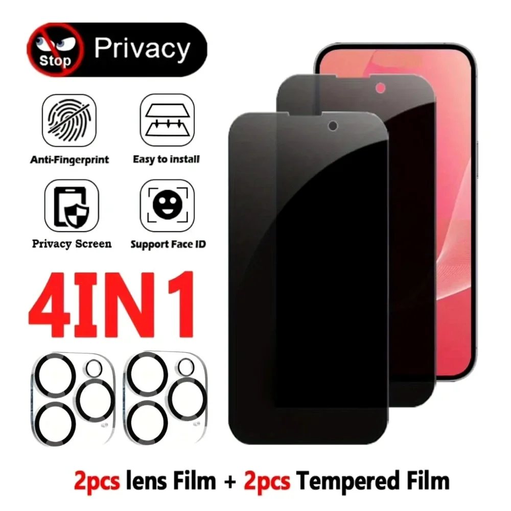 4-in-1 Full Cover Privacy Displayschutzfolie für iPhone 16 14 15 Pro Max 16e Kameraobjektivglas für iPhone 13 12 11 Pro 14 15 Plus