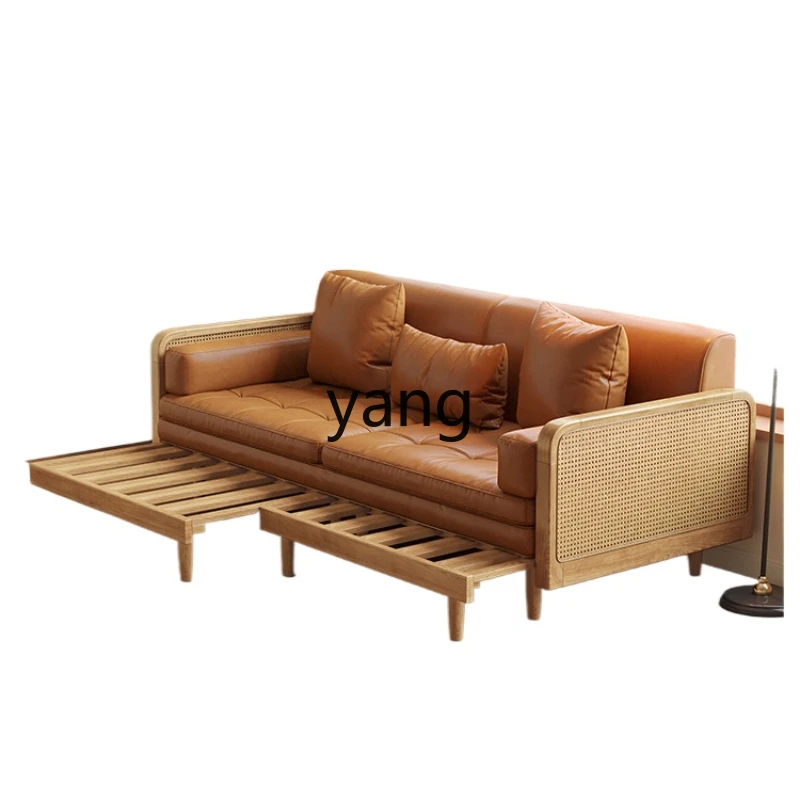 

LXL Solid Wood Sofa Bed Living Room Sitting and Lying Small Apartment Multi-Functional Dual-Use Collapsible