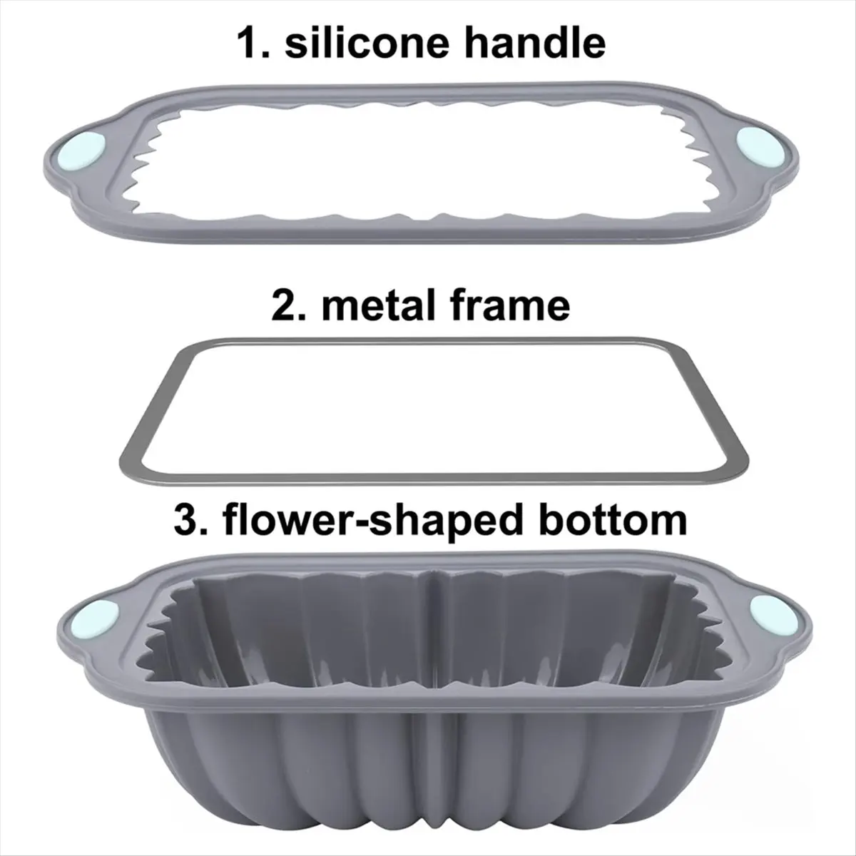 ABNQ Silicone Bread Loaf Pan Nordic Design Classic Fluted Toast Mold Metal Reinforced Frame Secure Baking Mould,B