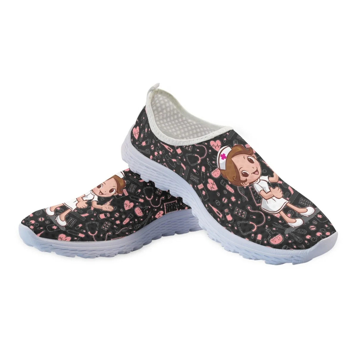 Sapatos de malha de enfermeira dos desenhos animados para mulheres, equipamento médico, tênis ícone confortável, sapatos baixos antiderrapantes, nova moda, verão