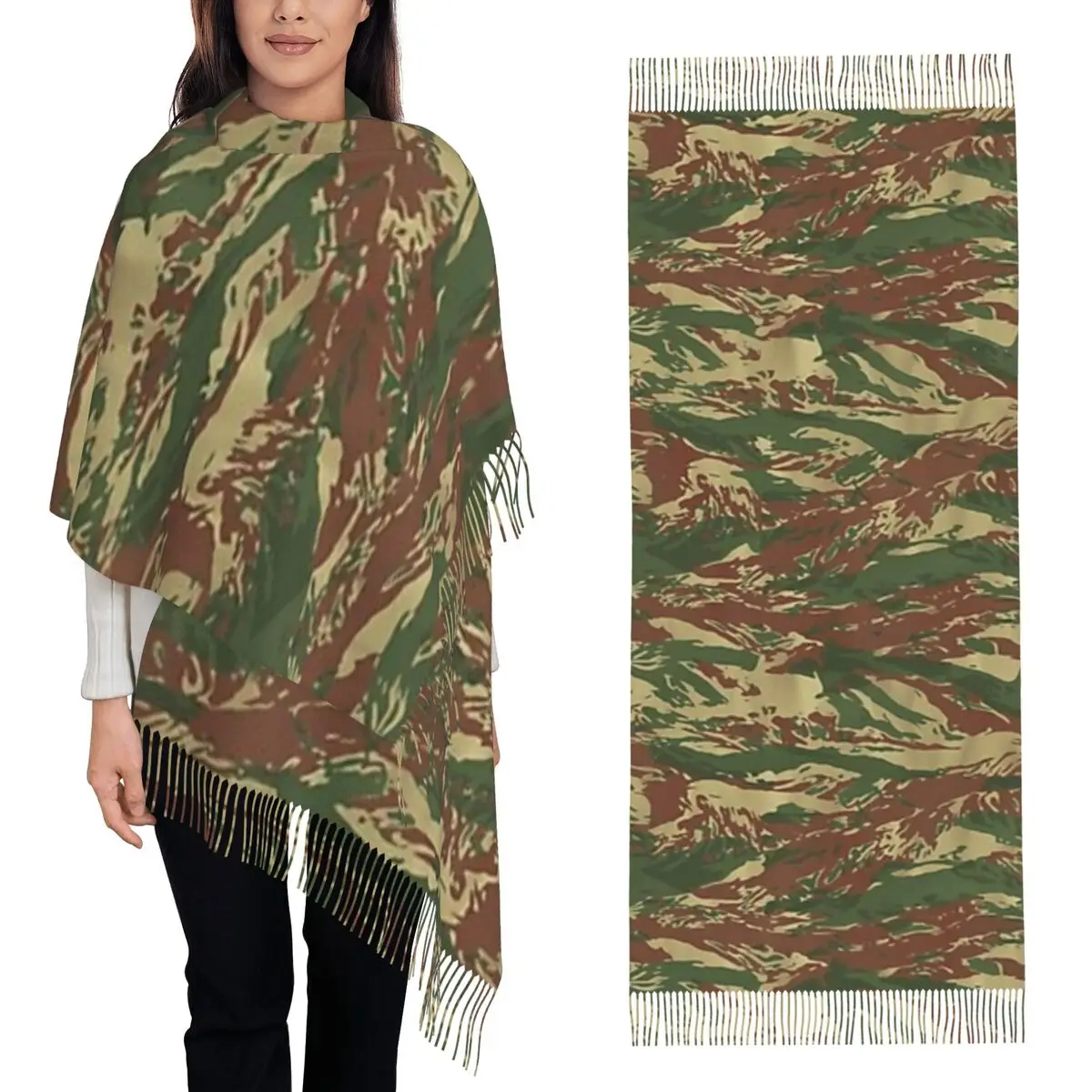 Tiger Stripe Camouflage Military Camo Scarf Tassel Scarves for Women Soft Warm Shawls and Wraps Large Fall Winter Shawl Wrap