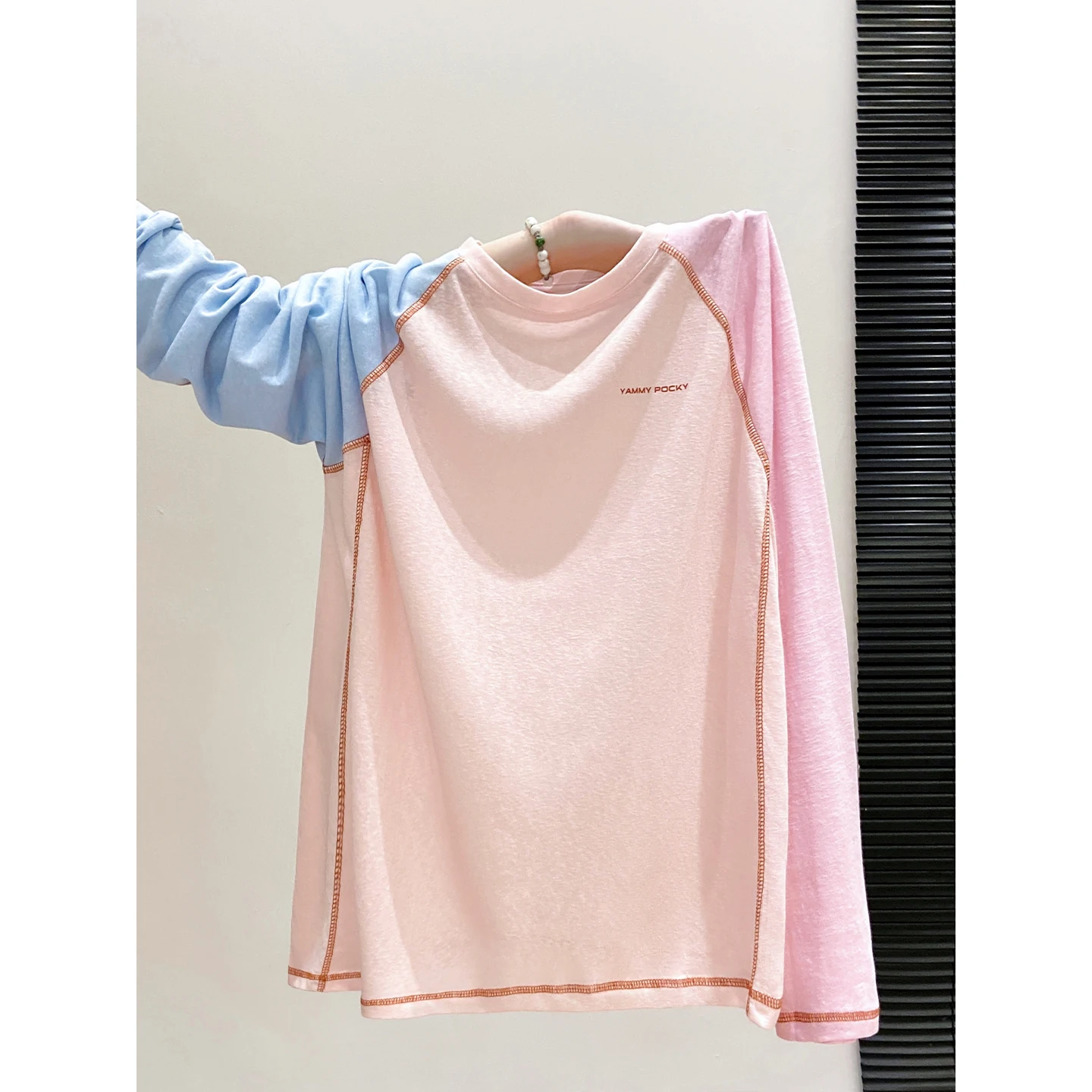 Contrast-colored Raglan Long-sleeved Sunscreen Shirt for Women New Summer Style Thin Loose Breathable Sun-blocking Top