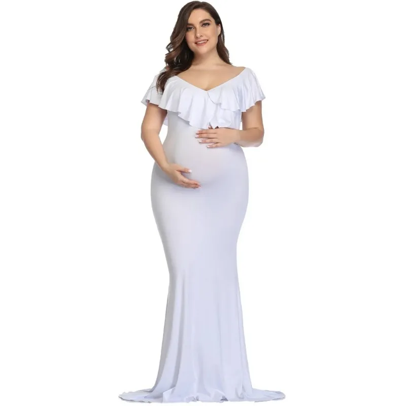 Vestido largo de maternidad para sesión de fotos, prenda elegante de algodón, talla grande, novedad