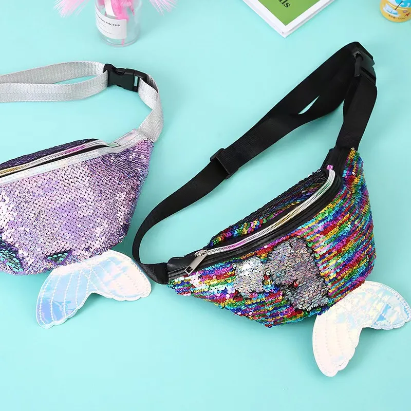 Glitter Mermaid Tail Waist Bag Crossbody Purse Sparkly Sequin Bag for Girls