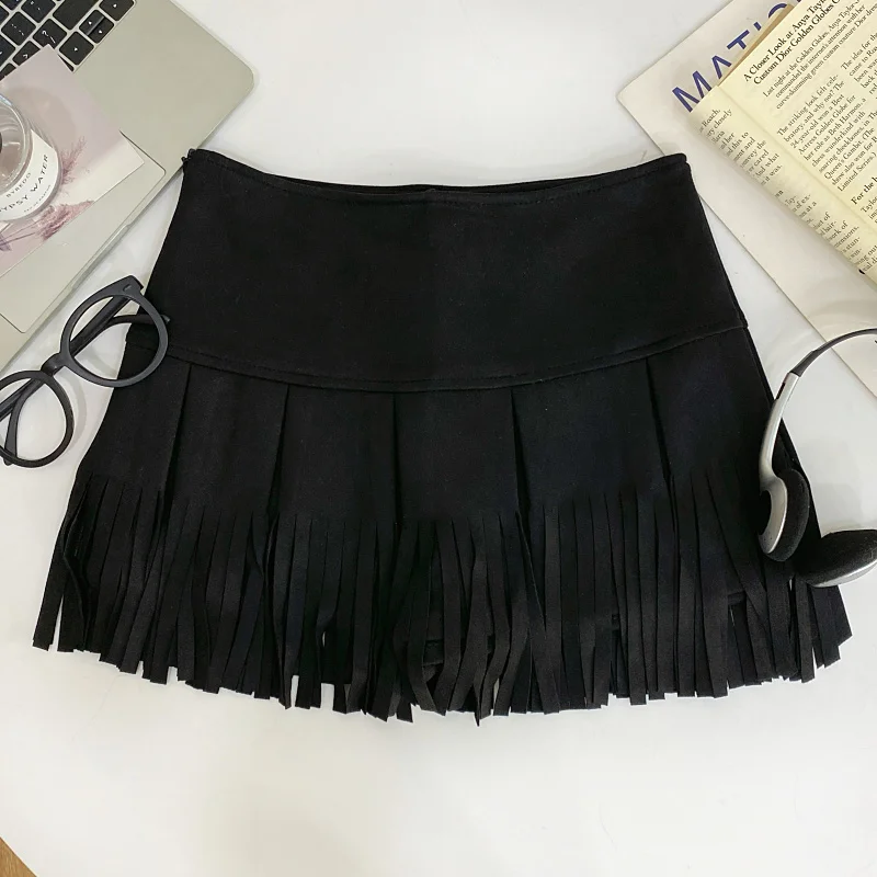 Demi-jupe à franges pour femmes, Design polyvalent, Imitation daim, velours, taille haute, Slim, Design Sense, jupe courte, automne hiver
