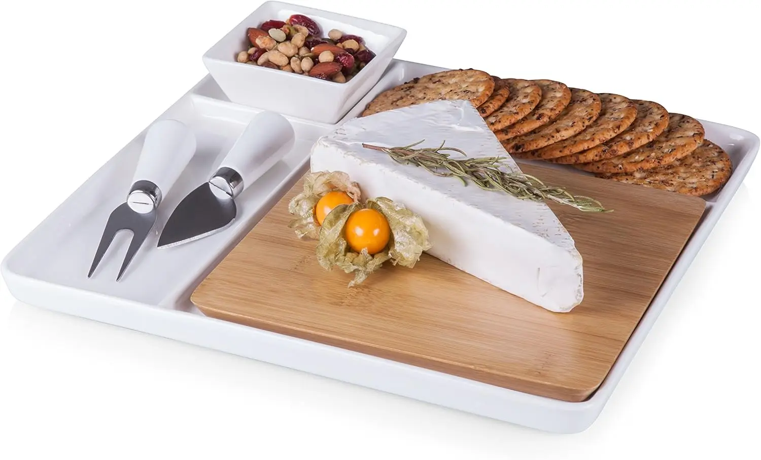 

TOSCANA - a brand Peninsula Cutting Board & Serving Tray, Cheese Board, Charcuterie Board, Appetizer Plate, (Bamboo &