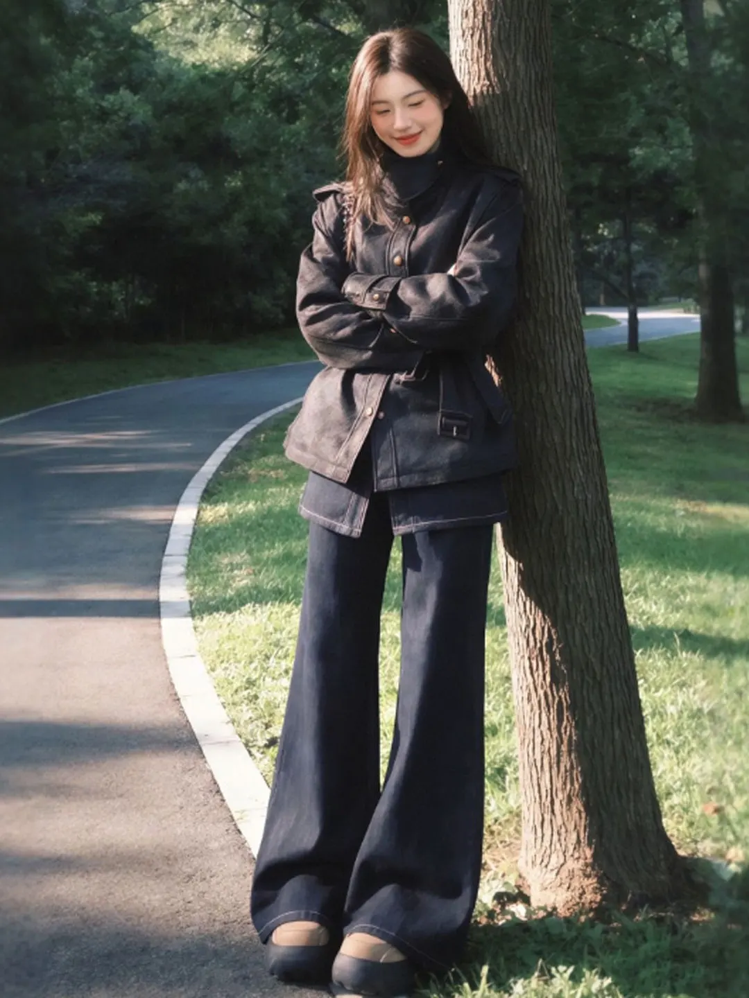 เสื้อแจ็คเก็ตหนังทรงเข้ารูป สไตล์เรโทร แขนยาว รุ่นสปริง 2026 แฟชั่นสำหรับผู้หญิง เดินเล่นในเมือง